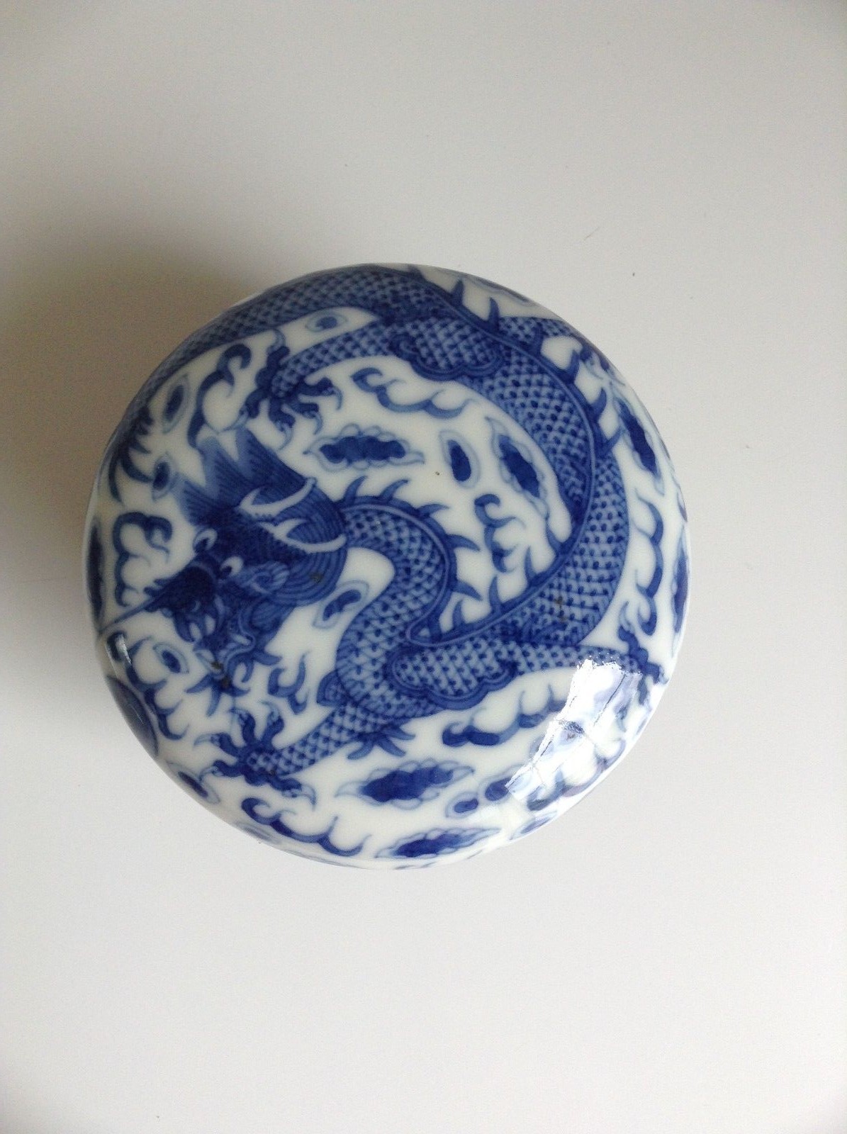 Chinese Blue and white Porcelain Dragon ink Box/Cover seal ,red ink and stand