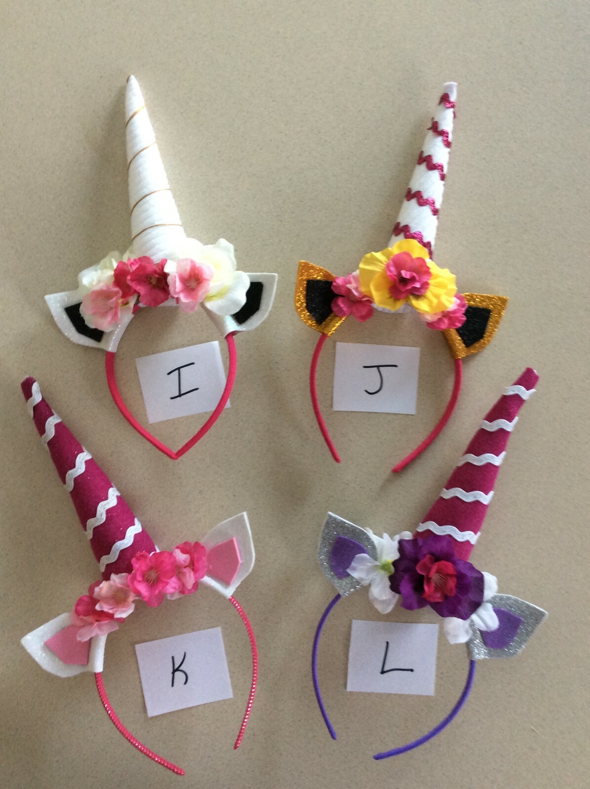 UNICORN Headband Floral With Ears (14 HANDMADE) YOU PICK from letter