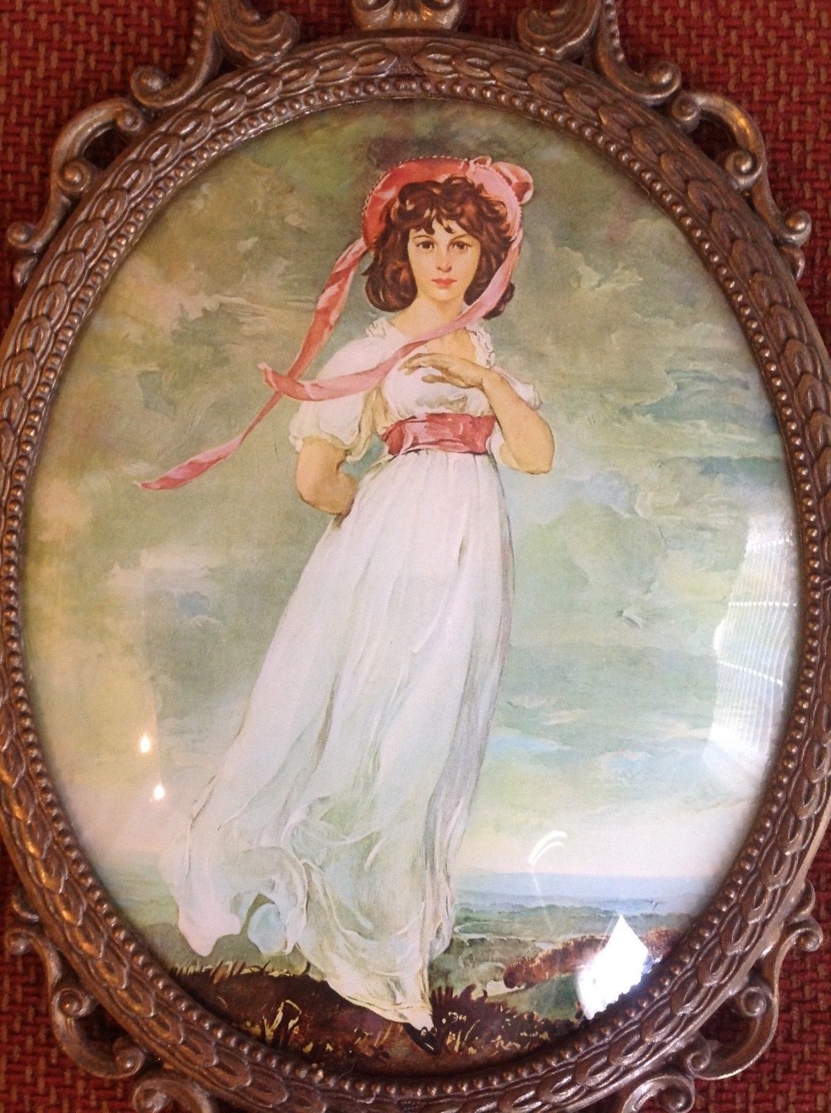 Antique HIMARK Beautiful Vintage Victorian Style Picture of Young Lady in Dress