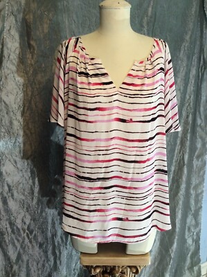 NWT women's top blouse Apt 9 size L pink white black stripes sheer