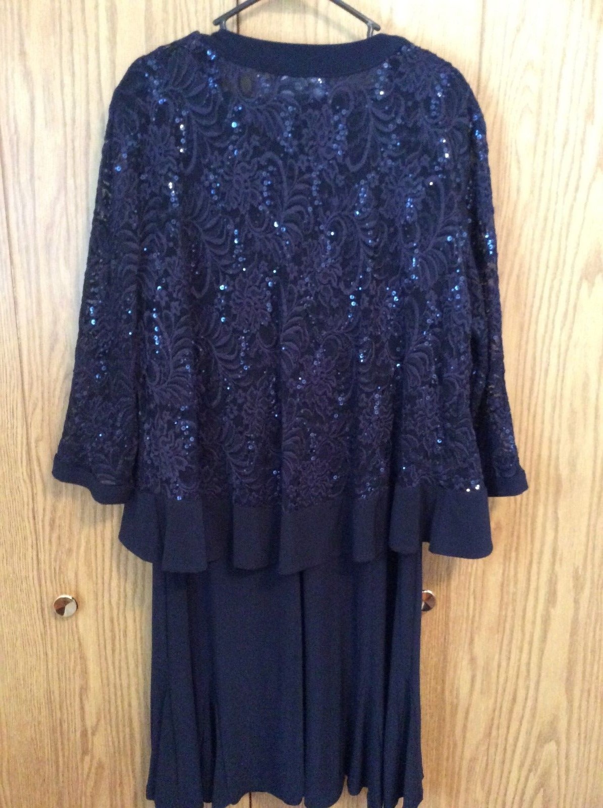 R&M Richards Ruffle Trim Lace Jacket Dress Navy Blue Size 18