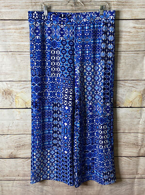 Isaac Mizrahi Live! Pull On Crepe Blue Wide Leg Pants Size LP  NWOT 36x28