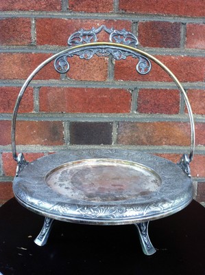 Authentic Rockford Quadruple Silverplate Swing Handled Footed Basket Plate c1890