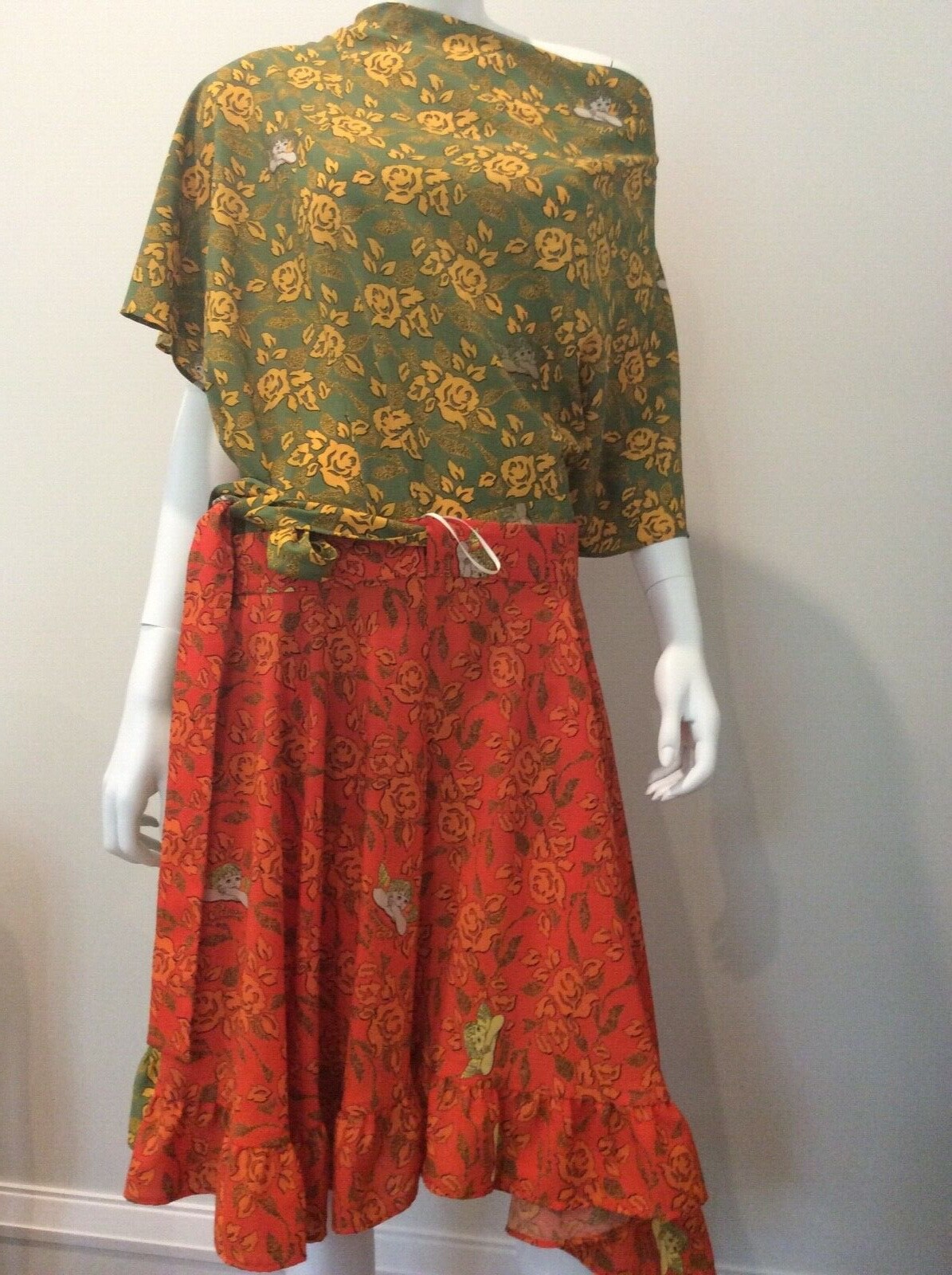 loewe paula's ibiza 40 or 8 wrap skirt green orange yellow