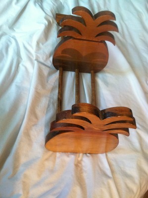 Vintage Sliding Book / VHS Rack / Holder Pineapple Solid Wood 19