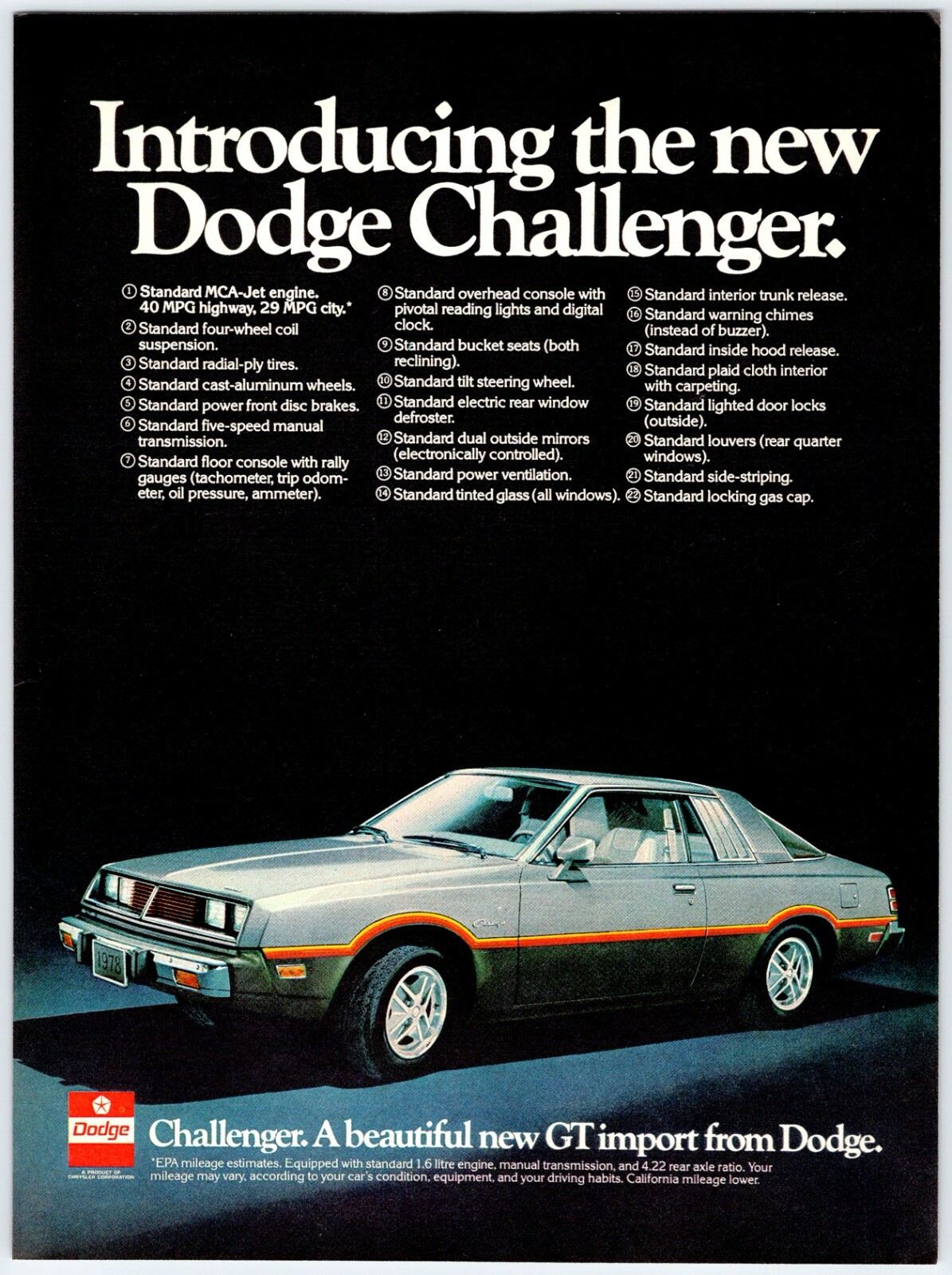 1977 DODGE CHALLENGER CAR AUTOMOBILE Vintage 8