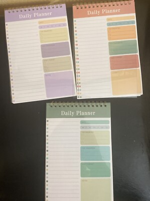 Daily Planner, Undated. To Do List Notepad. 5x8   Lot Of 3