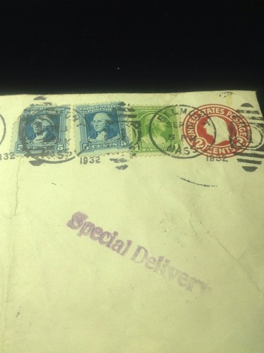 VINTAGE STAMPED ENVELOPE SPECIAL DELIVERY 1932 BELMONT MINOT MASSACHUSETTS