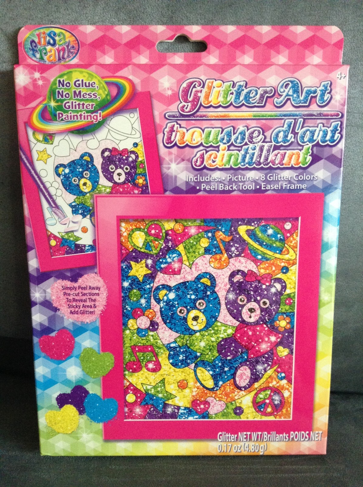 LISA FRANK GLITTER ART WITH PICTURE, 8 GLITTER COLORS, PEEL