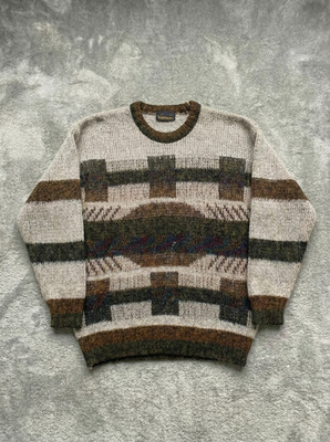 Vintage 80s 90s brown and grey geometric wool Sweater - Size L/XL