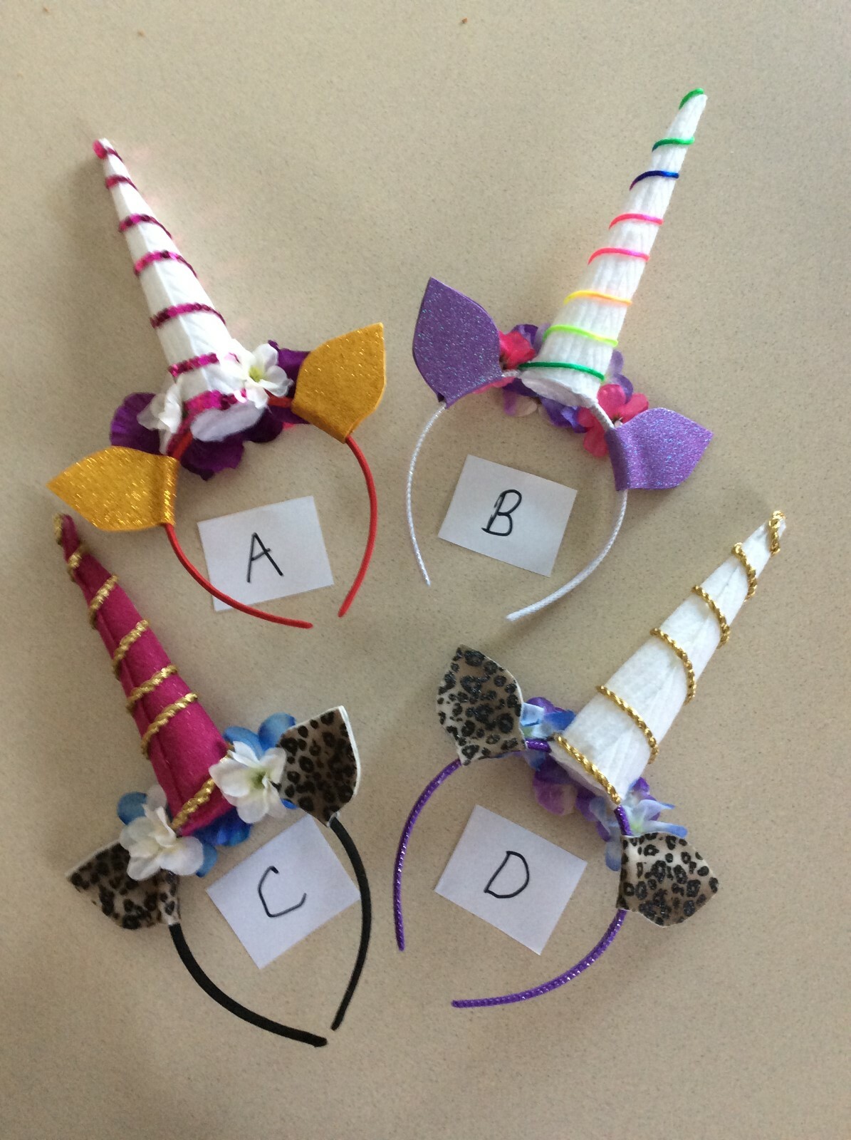 UNICORN Headband Floral With Ears (14 HANDMADE) YOU PICK from letter