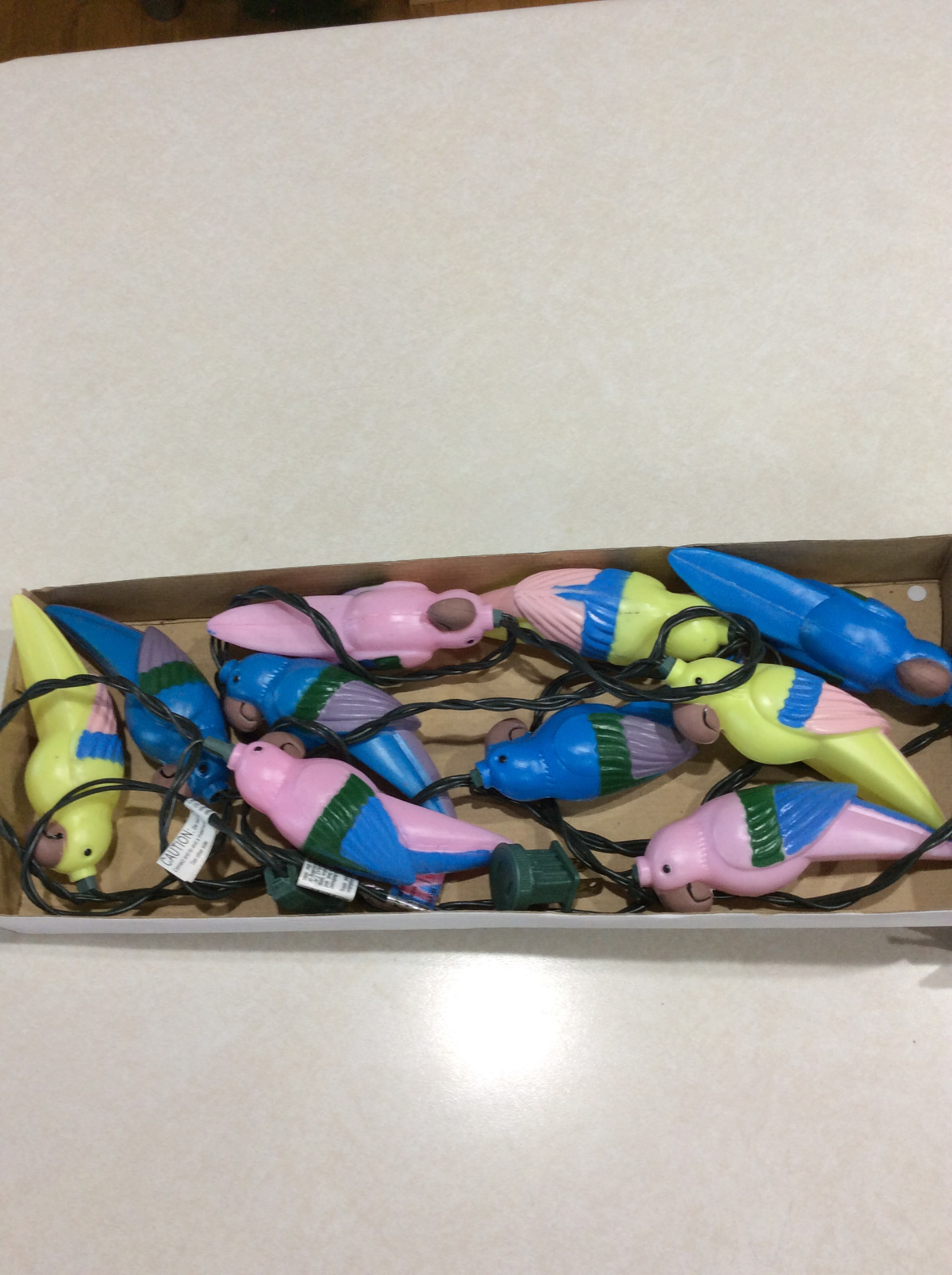 Vtg Plastic 10 Party String Lights Parrot Bird Camper RV Patio Party Box EUC