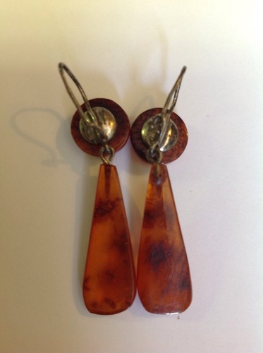 Vintage Russian Baltic Amber Pierced Earrings 1970's Handmade