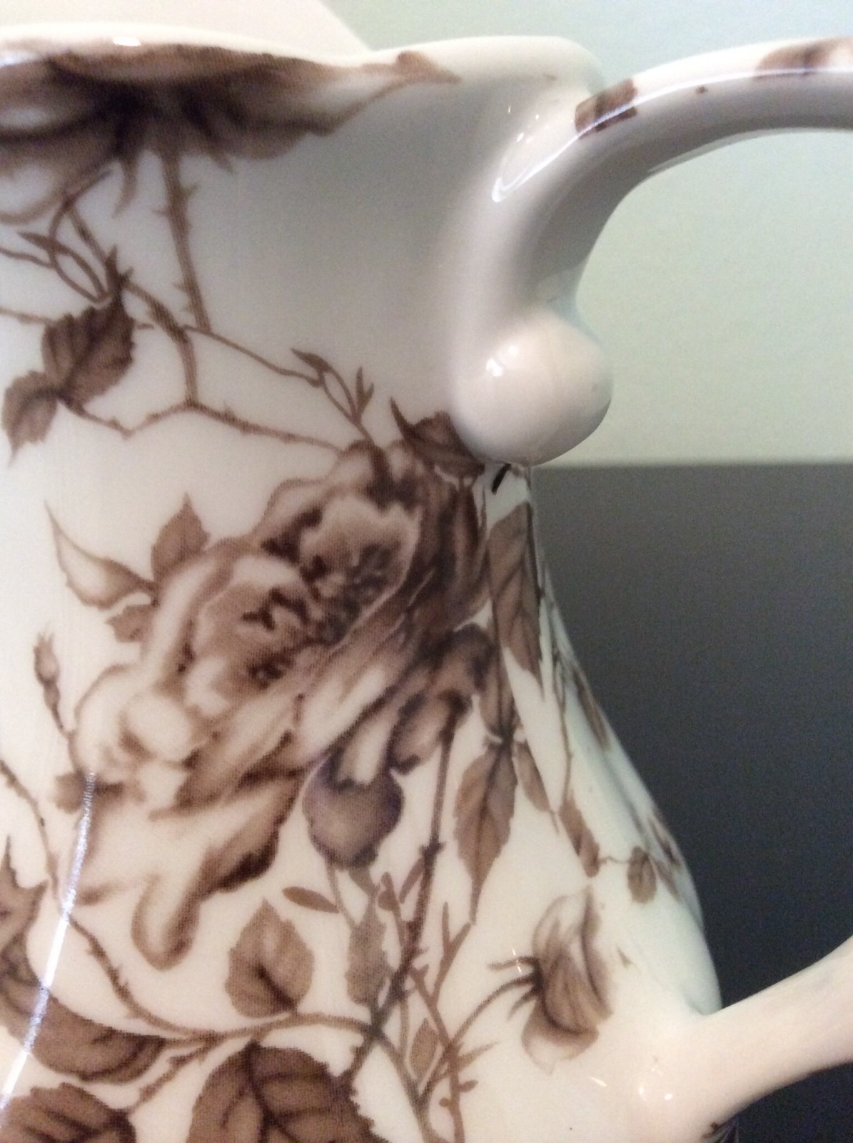 Decorative White Brown Rose Floral Pitcher Antique Reflections by J. Godinger&Co