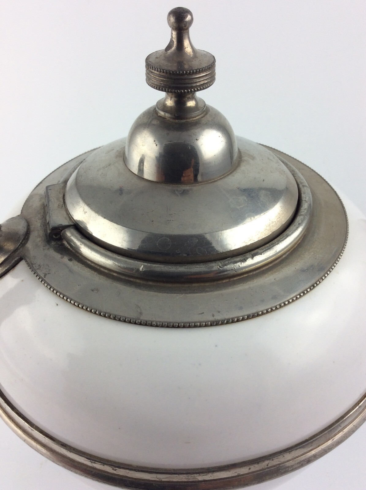 Antique victorian Graniteware & pewter teapot white enamelware porcelain