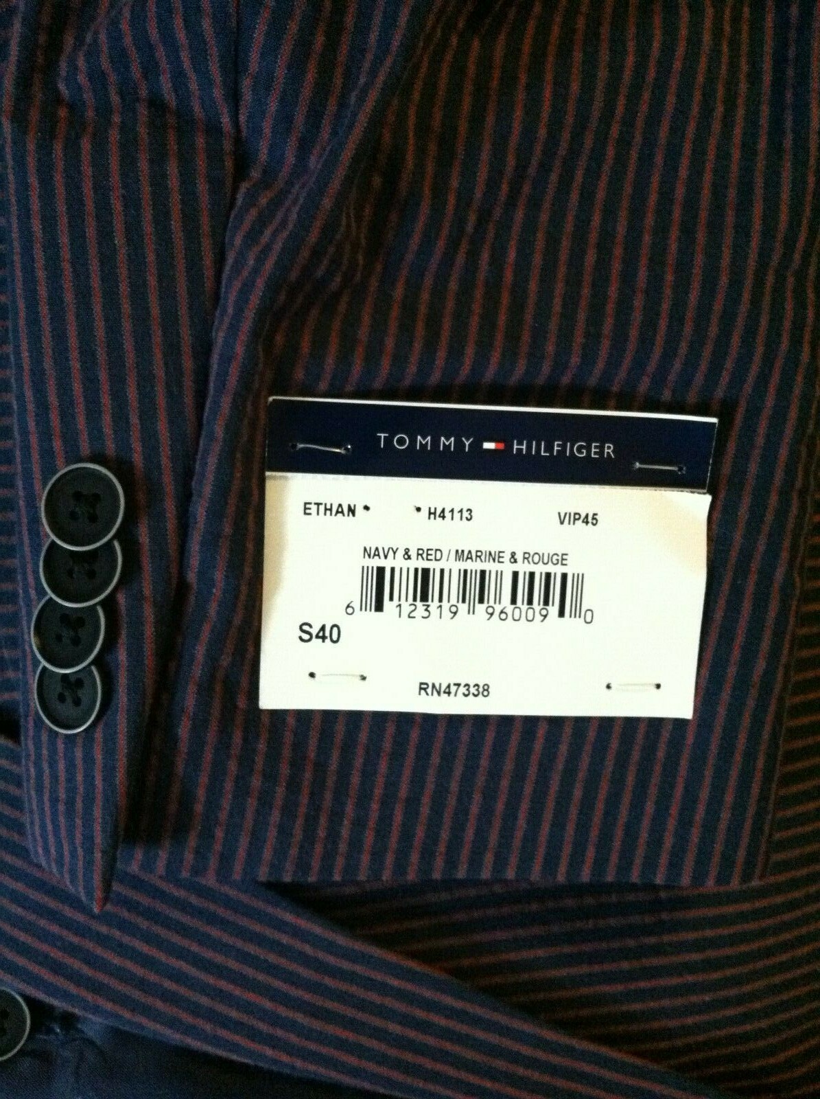 Pre-owned Tommy Hilfiger Mens Blue/red 98%cotton Sport Coat Jacket Blazer Size:40s