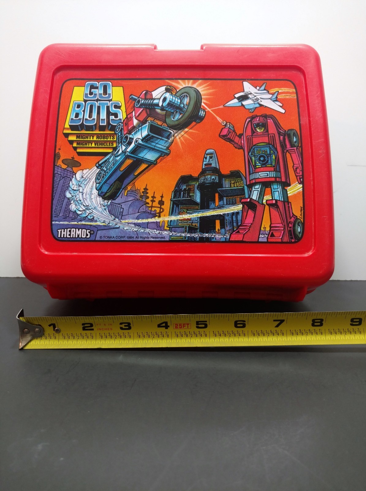 1984 Go Bots Red Plastic Lunch Box with Thermos Tonka Corp