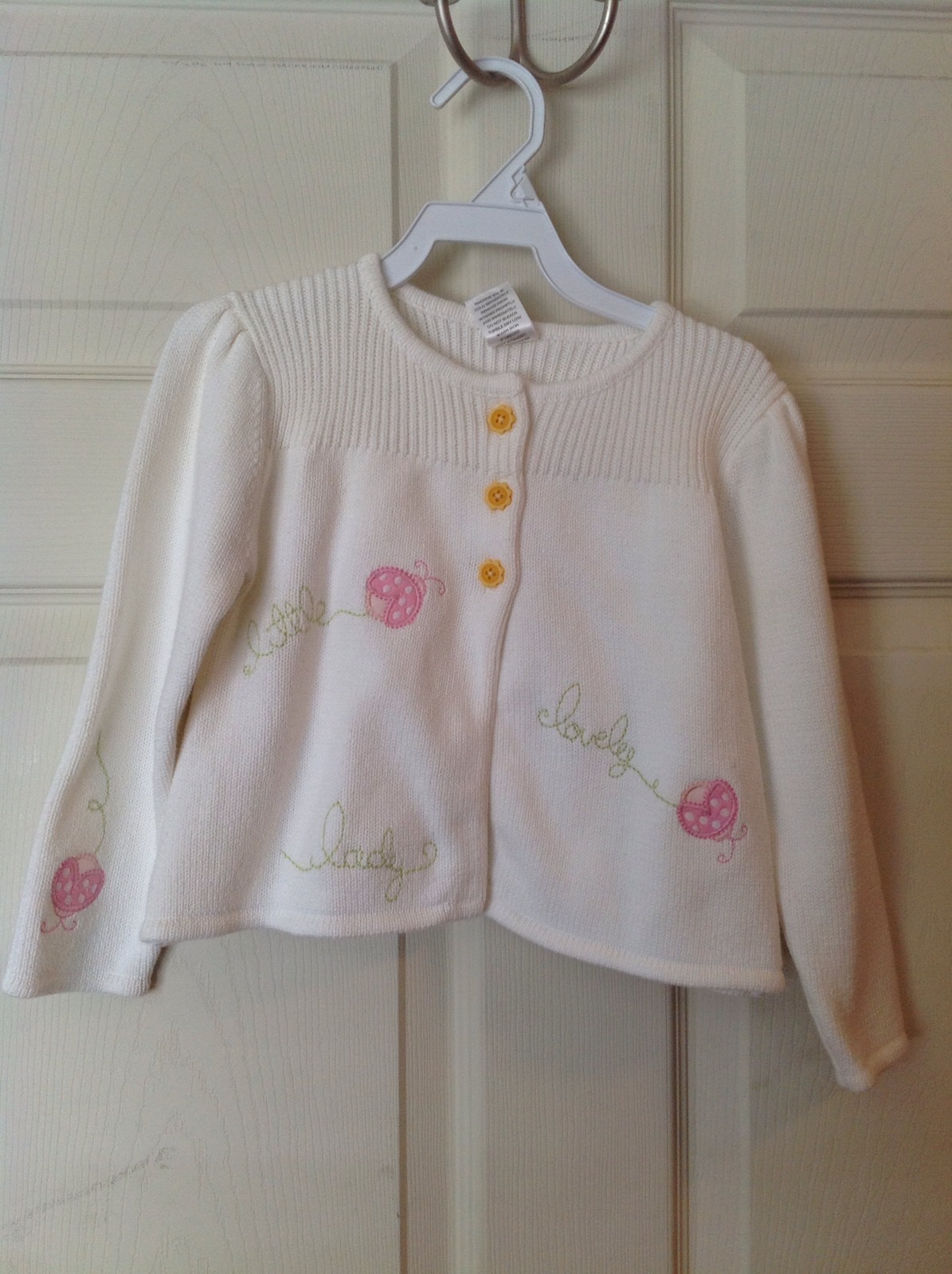 Gymboree Girls Cardigan white Sweater hot pink Ladybug 3t New