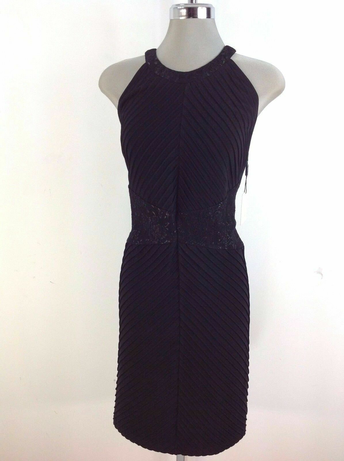 

Calvin Klein NWT BLACK Облегающее коктейльное платье в рубчик с кружевными акцентами, размер, Черный, Elegant