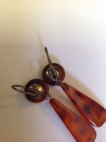 Vintage Russian Baltic Amber Pierced Earrings 1970's Handmade