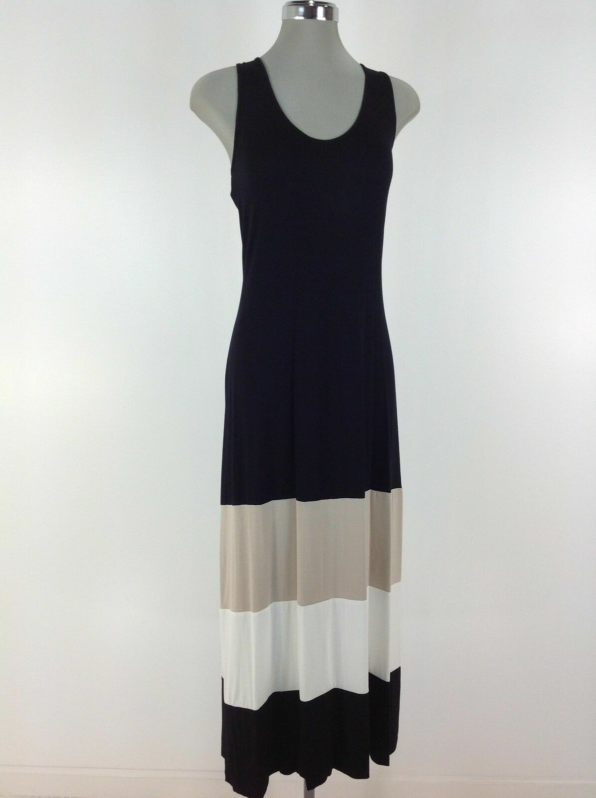Ellen Tracy NWT Modern ЧЕРНОЕ платье макси с круглым вырезом и полосатым подолом, размер 10,12