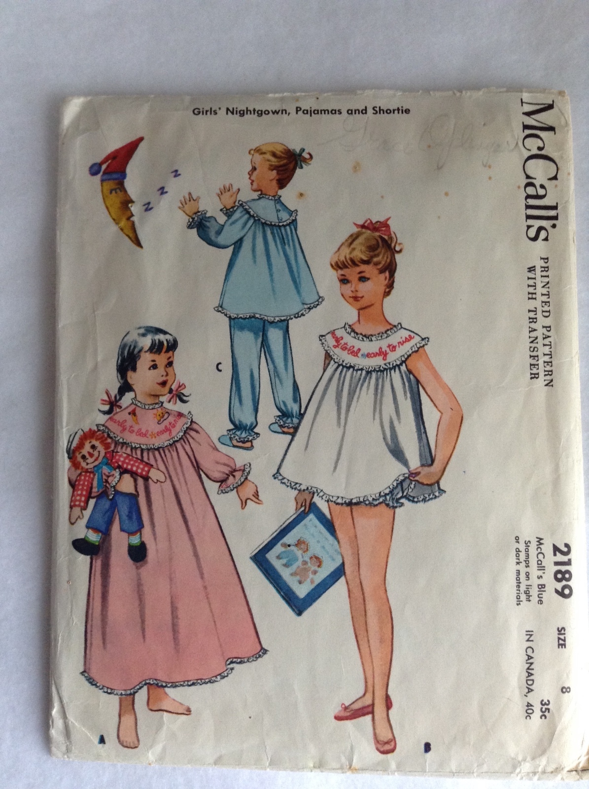 Vintage Sewing Pattern McCall's #2189 Girls' Nightgown Pagamas & Shortie Sz 8