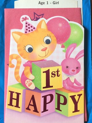 1st BIRTHDAY Card, AGE 1, Baby GIRLFIRST BIRTHDAY, Hallmark 11 Choices AD10