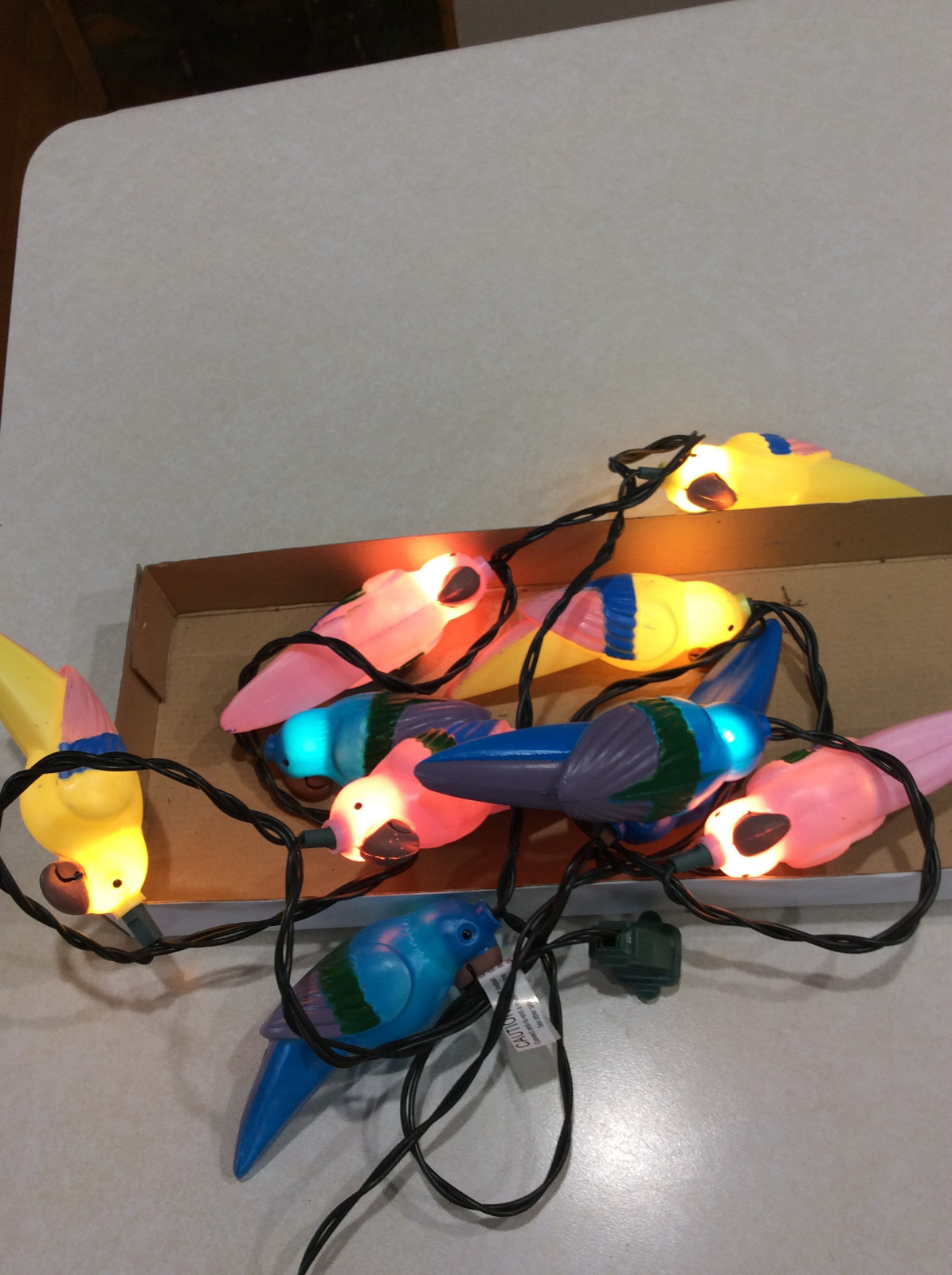 Vtg Plastic 10 Party String Lights Parrot Bird Camper RV Patio Party Box EUC