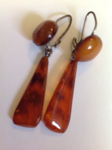 Vintage Russian Baltic Amber Pierced Earrings 1970's Handmade