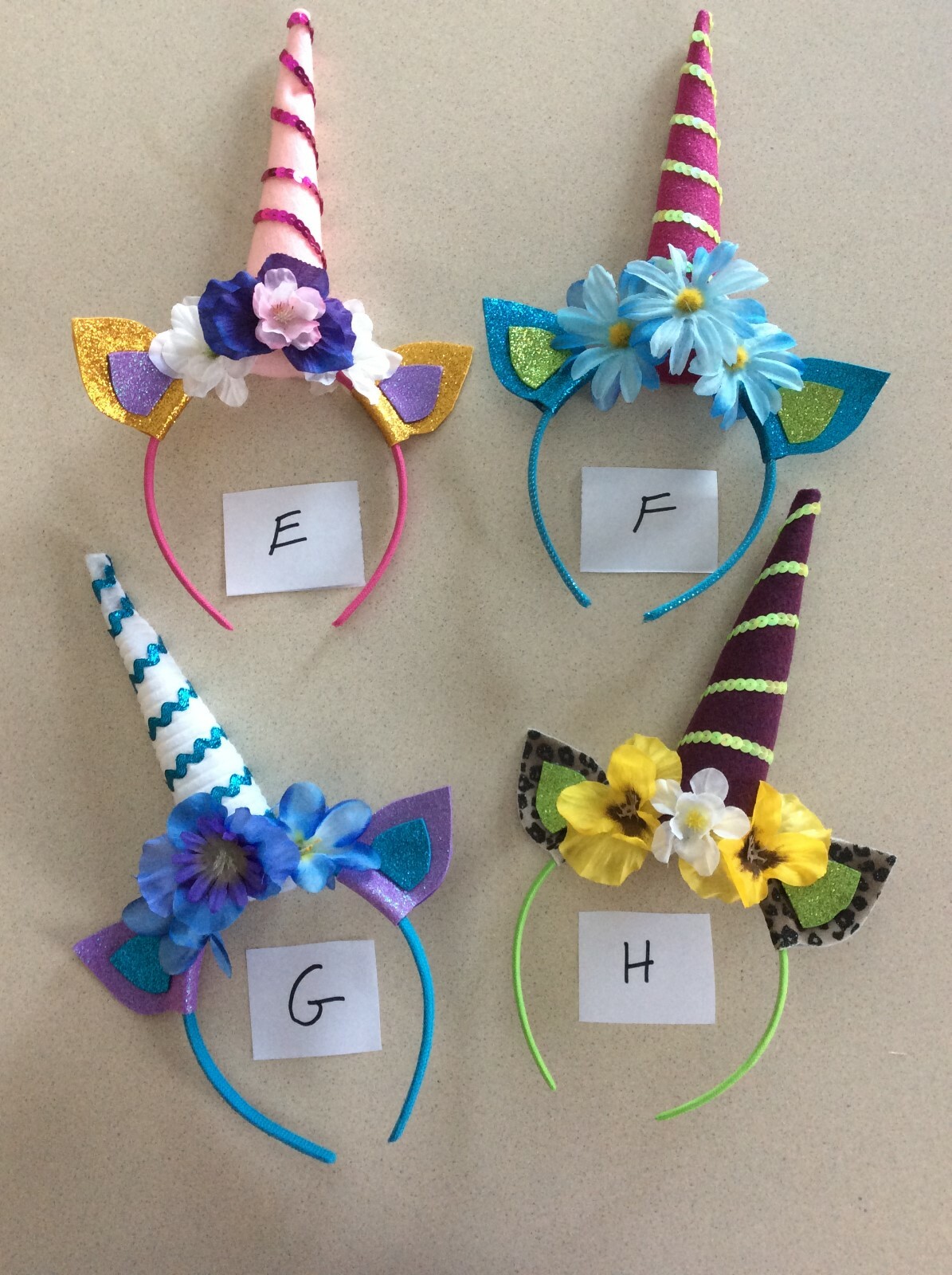 UNICORN Headband Floral With Ears (14 HANDMADE) YOU PICK from letter