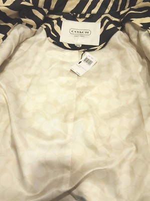 Pre-owned Coach F84238 Navy/beige Zebra Signature Belted Doublebreasted Trench Coat $378 In Blue