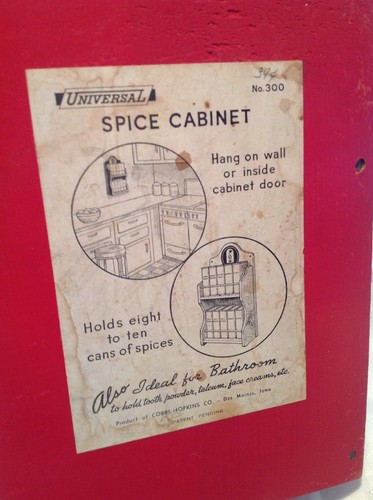 Vintage Retro Red And White Wooden Spice Rack W/Pair Of Schilling Tin Spice Cans