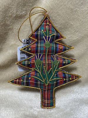 St. Nicolas Embroidered Thistle Tartan Sequin Tree  5 Inches Tall 3086STT