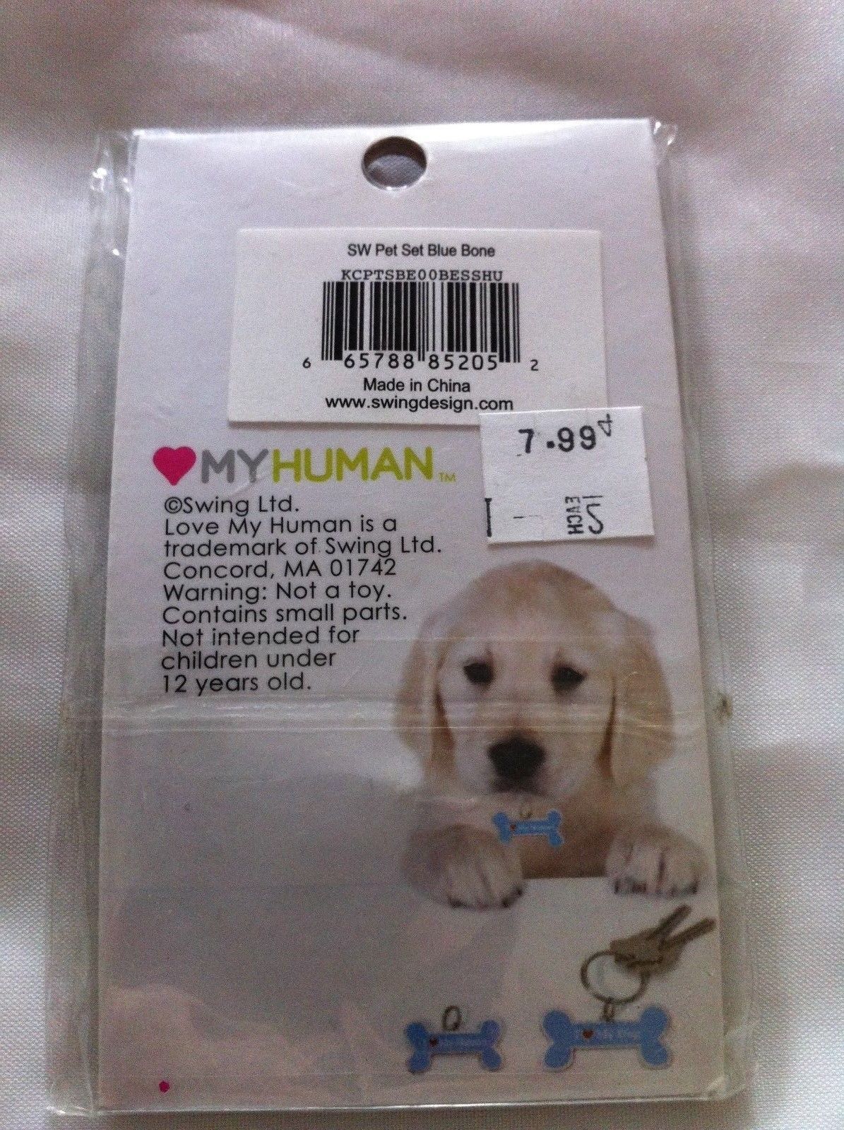 I Love My Dog / I Love My Human Key Chain + Pet Charm Set Bone, New