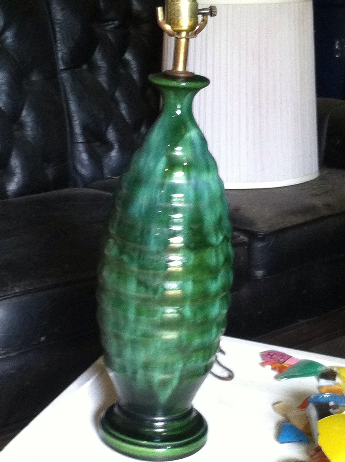 vintage mid century modern Blue Green Teal Drip Glaze 50's-60's Home Decor Light