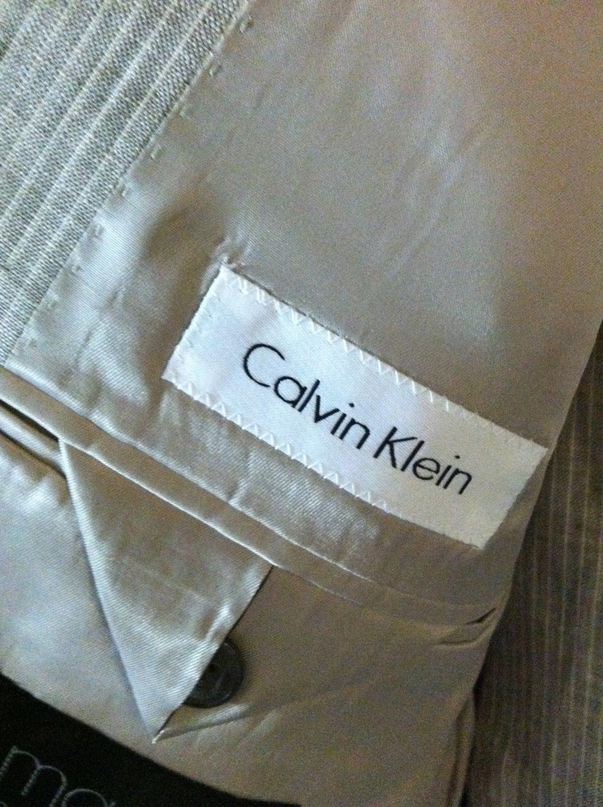 CALVIN KLEIN MENS NEW TAN 100%LINEN 2PC SUIT WITH STRIPES JACKET: 40S PANTS:34