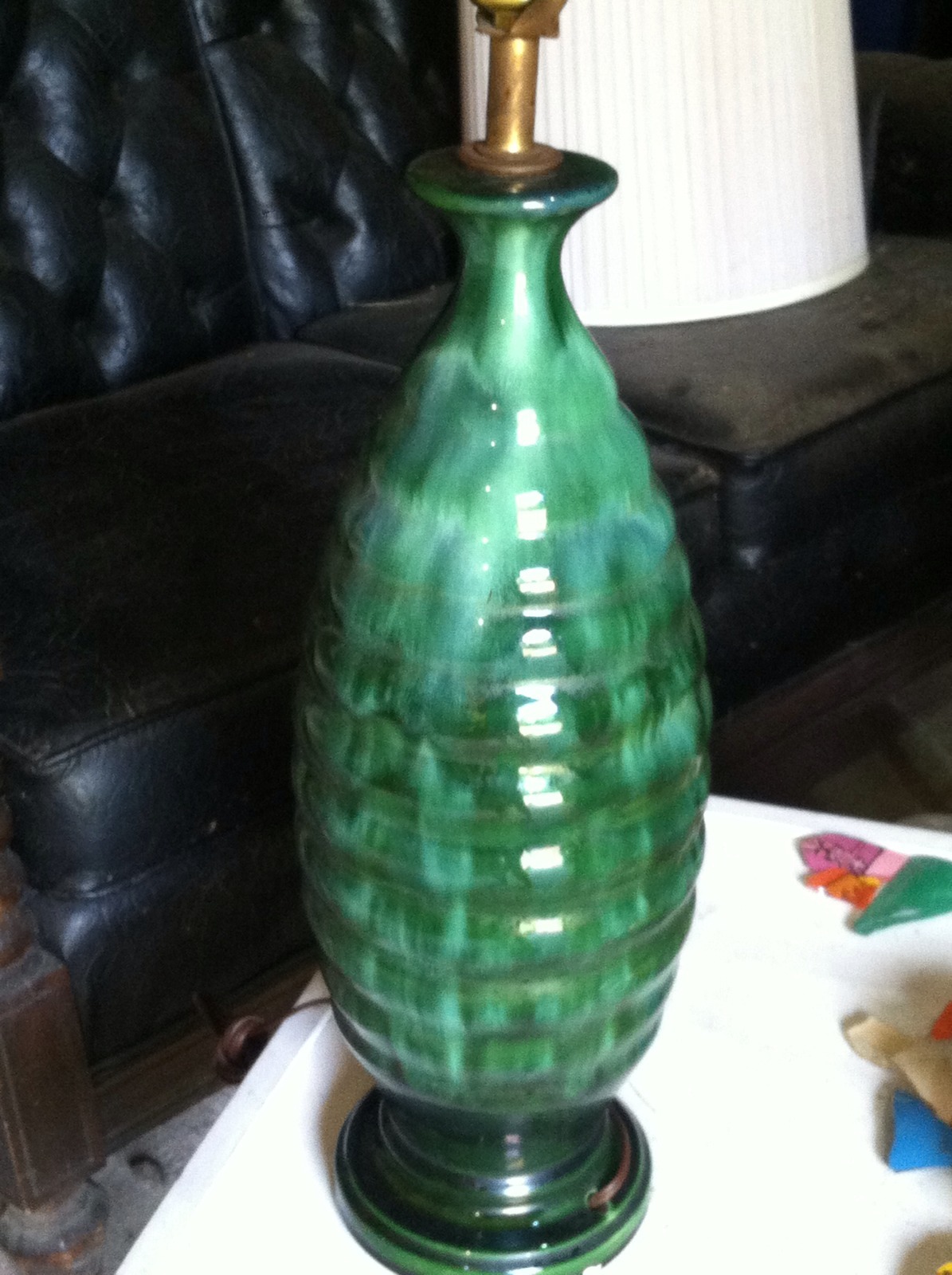 vintage mid century modern Blue Green Teal Drip Glaze 50's-60's Home Decor Light