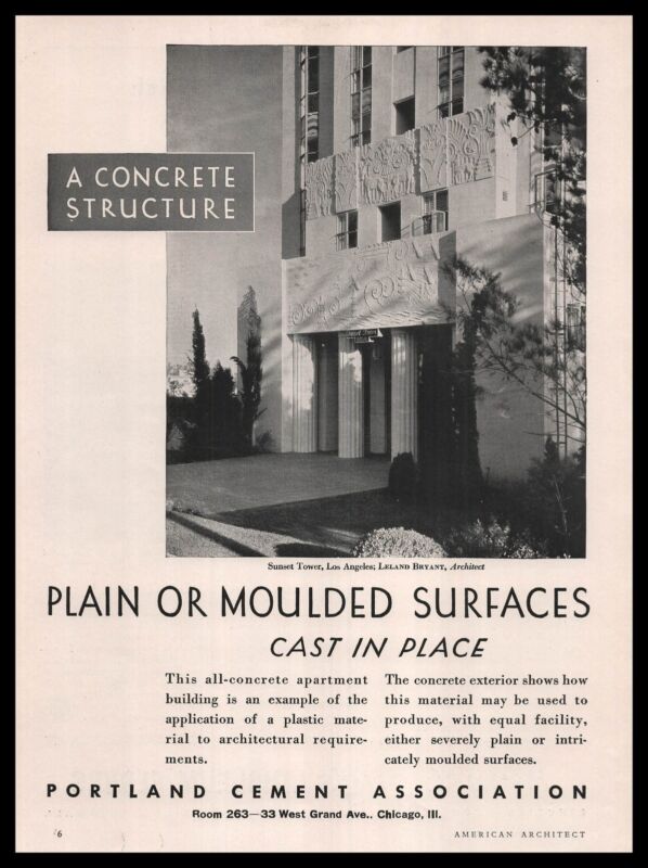 1934 Sunset Tower Los Angeles Leland Bryant Architect Portland Cement Print Ad