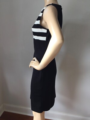 Pre-owned St John Knit Dress Size 4 Black Caviar & Cream Milano Knit Wool Rayon In Black & Cream