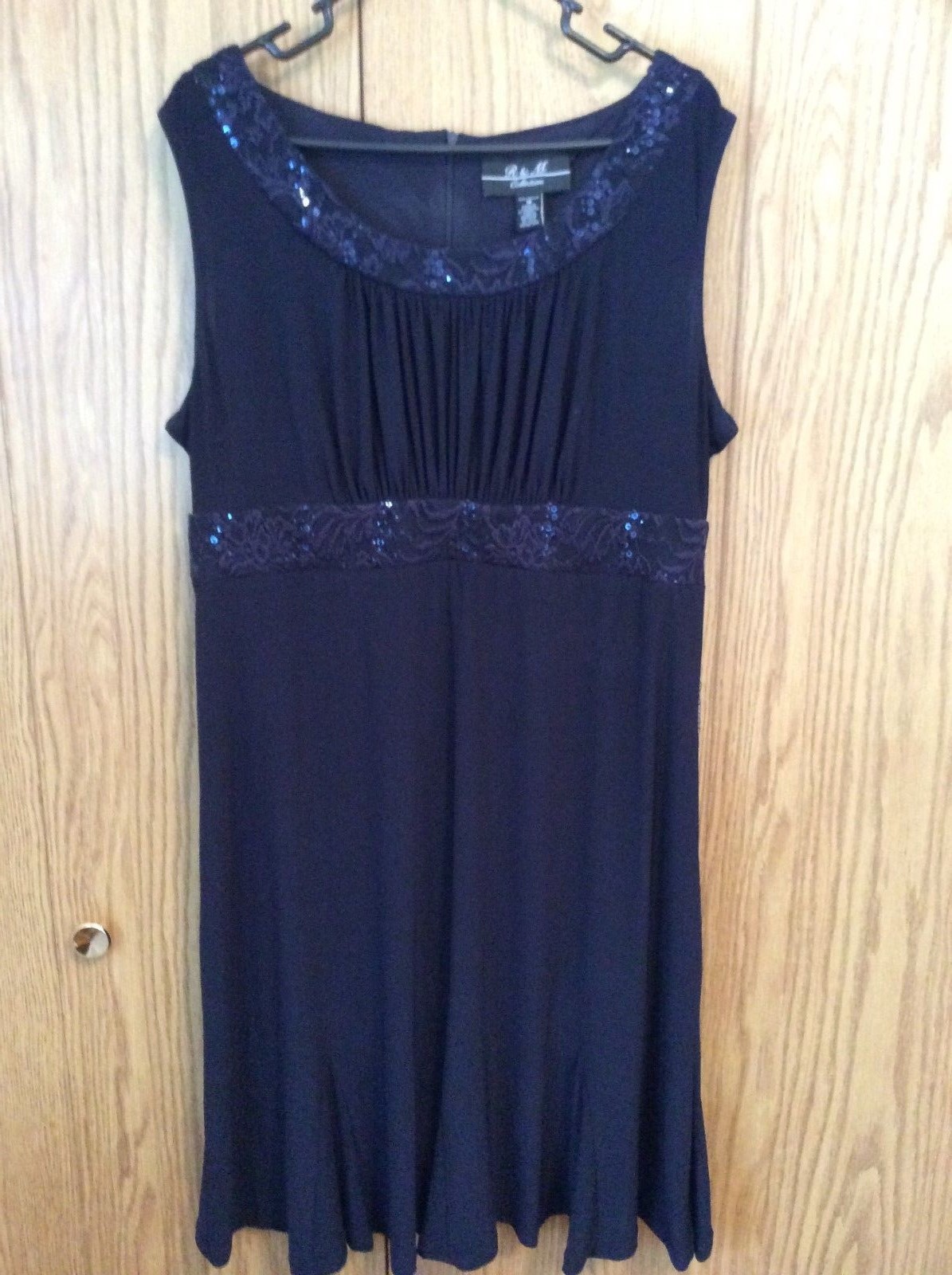 R&M Richards Ruffle Trim Lace Jacket Dress Navy Blue Size 18