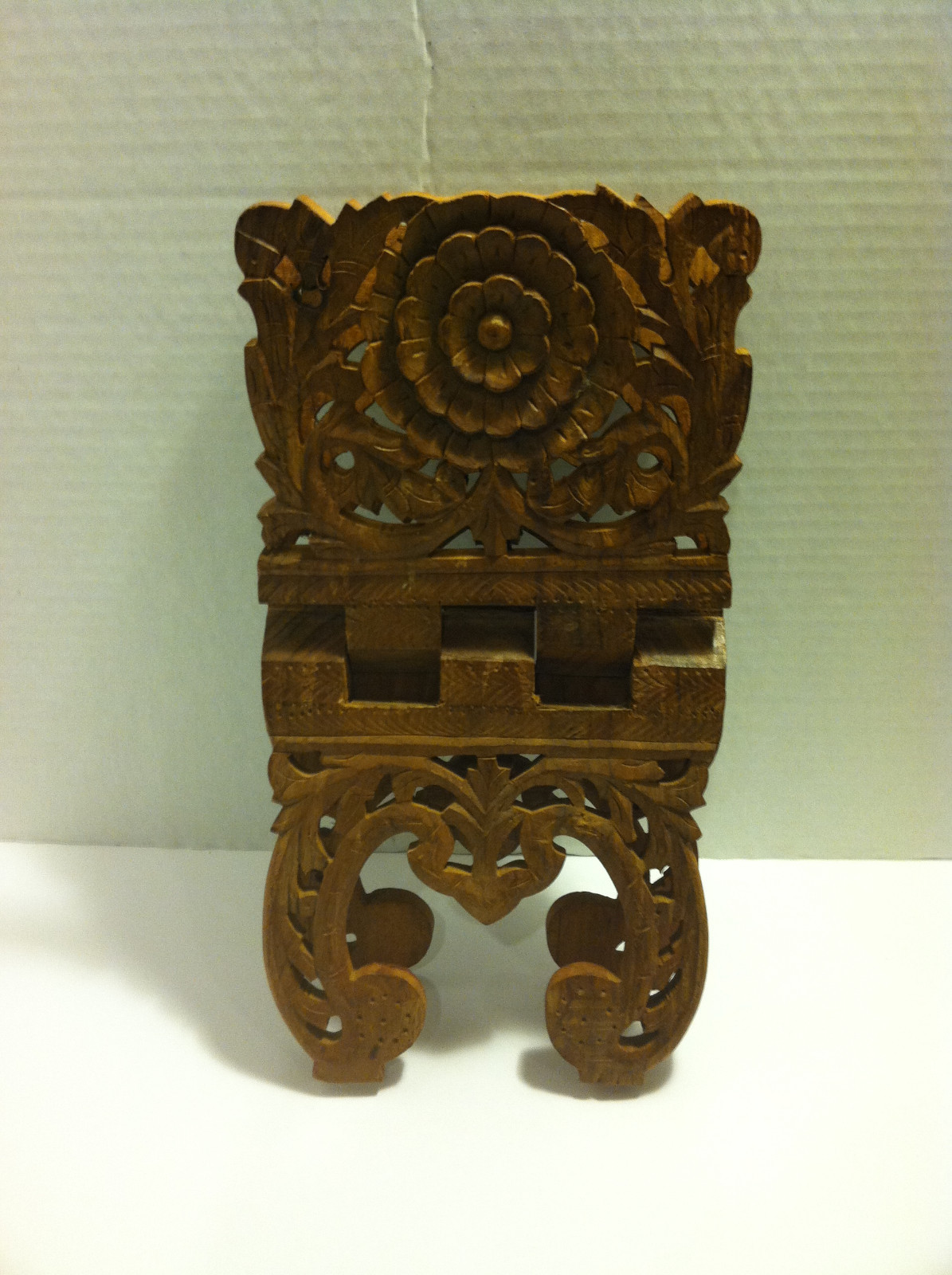Vintagev Carved Wood Folding Book Holder Ornate India