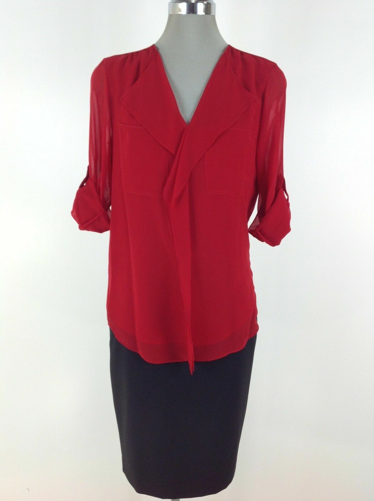 Блузка Calvin Klein NWT Modern RED Essential с оборками спереди и закатанными рукавами Размер S