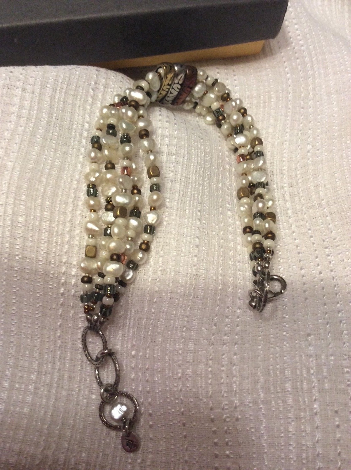 Silpada 925 Sterling Silver Copper Brass Pearl adjustable bracelet B2188