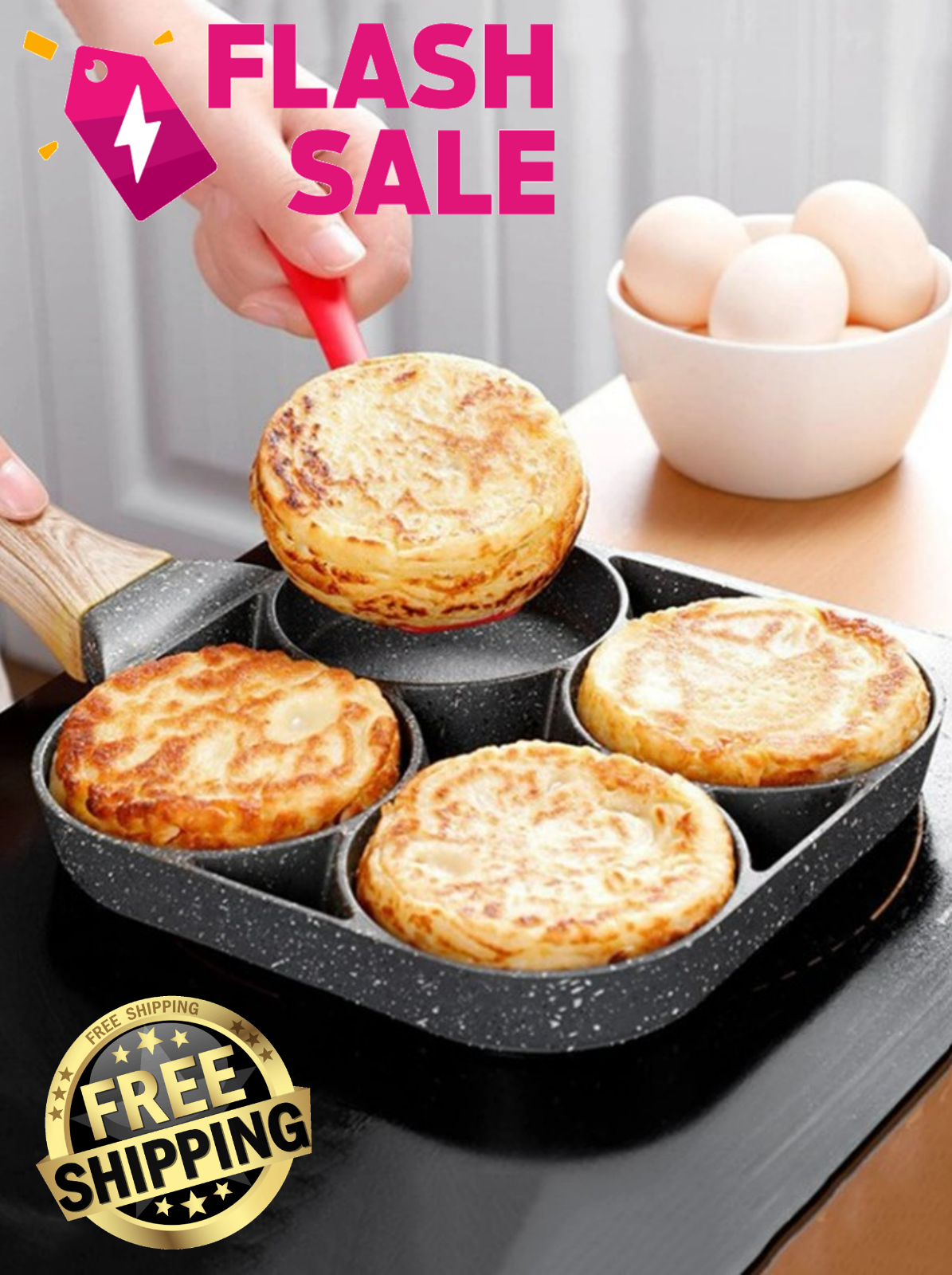 Pancake Maker Egg Burger Pan With Wooden Handle