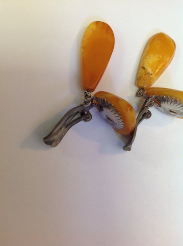 Vintage Russian Baltic Amber Butterscotch Clip Earrings 1970's