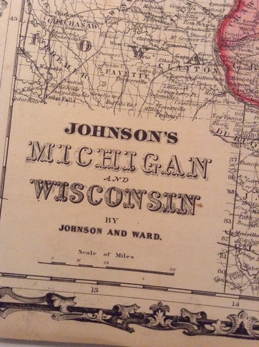 1863 Civil War Era Map Atlas Michigan Wisconsin Johnson Ward Johnson's Natives