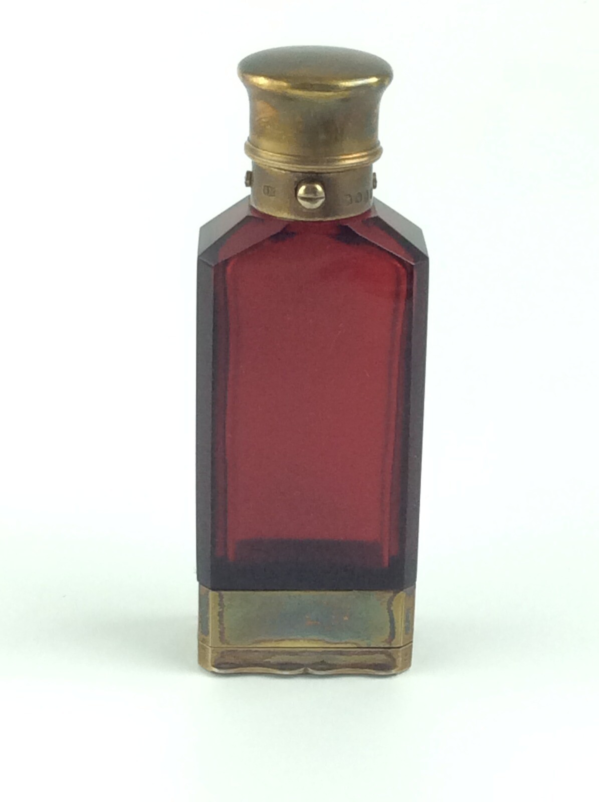 Antique Sampson Mordan red cut glass Sterling silver perfume bottle Vinaigrette