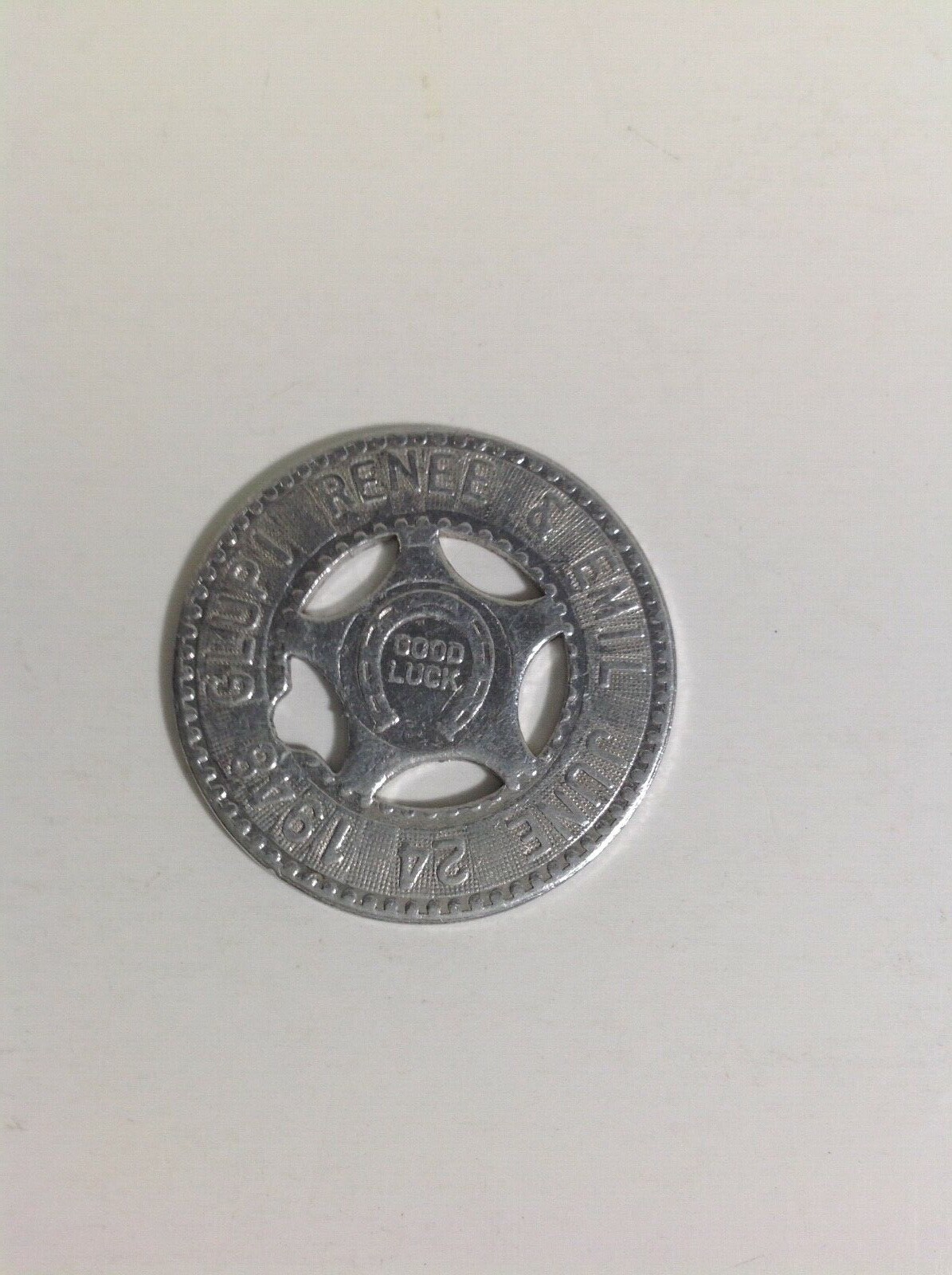 Vintage Metal Typer Stamped Good Luck Token Coin 1948 Flag