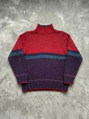 Vintage 80s 90s purple and red 100% wool Made in Ireland knitted Sweater - Size