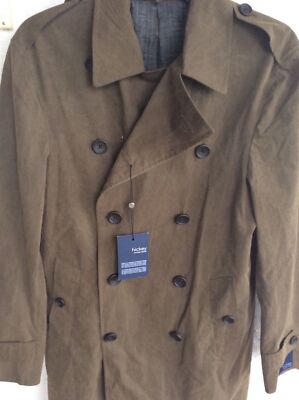 Pre-owned Hickey Freeman $895.00  Light Weight Lined Waxed Cotton Top Coat Olive Size 42 R In Green